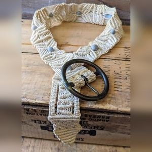 Vintage Handcrafted Macrame Belt With Stone Beads